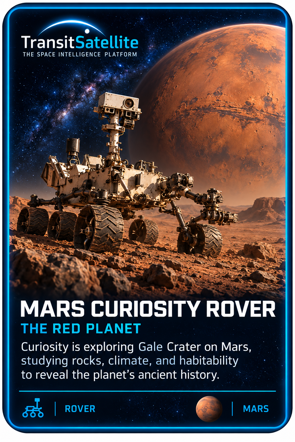 Mars Curiosity Rover TransitSatellite mission card