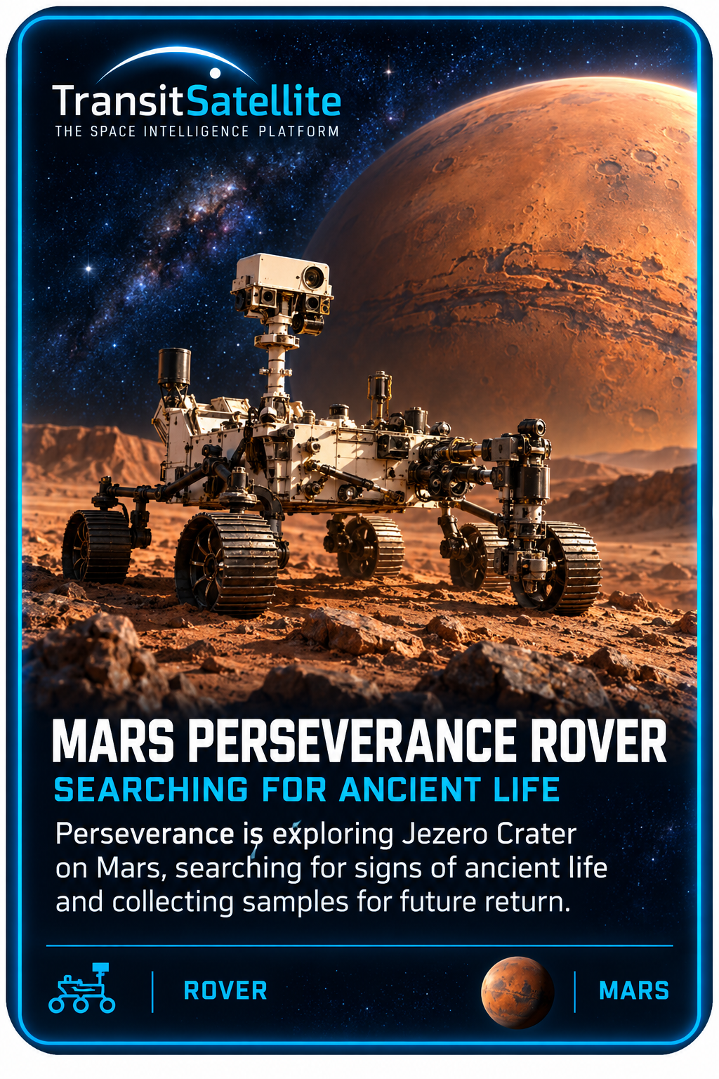 Mars Perseverance Rover TransitSatellite mission card
